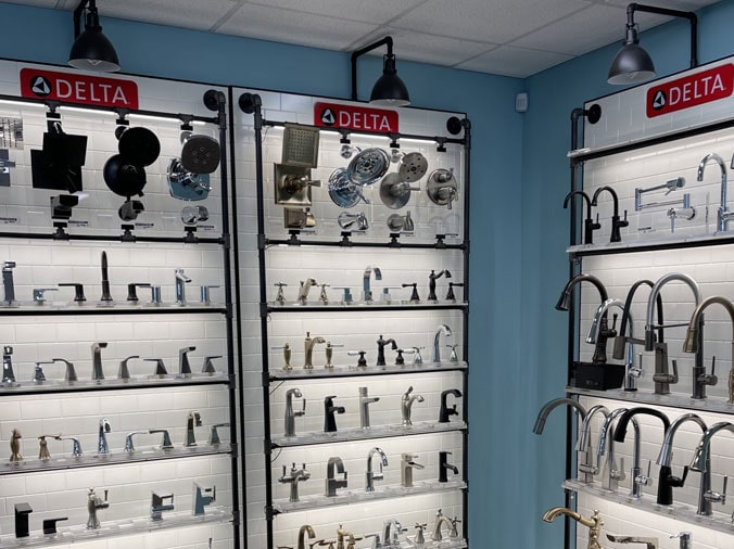 Delta faucets and fixtures in the Hughes Supply Salisbury showroom