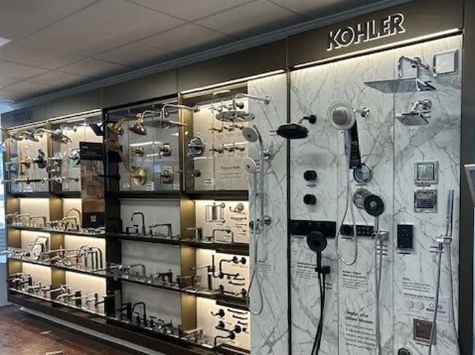 Kohler faucets and fixtures in the Hughes Supply Salisbury showroom