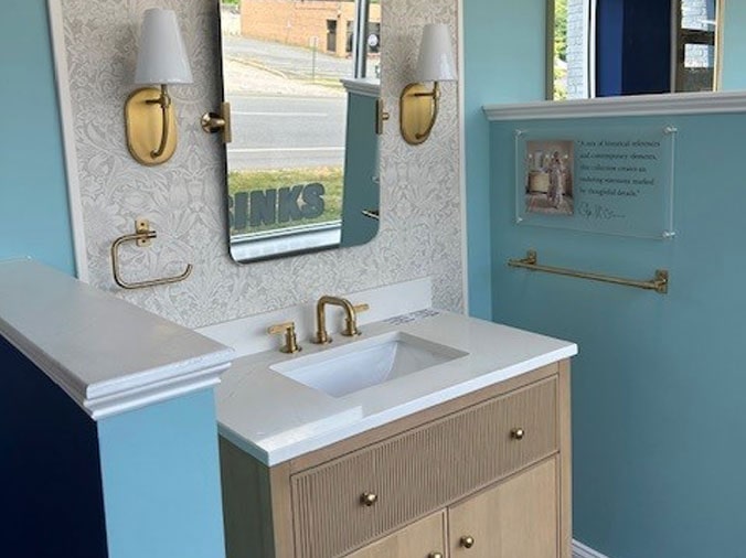 Bathroom sink and vanity in the Hughes Supply Salisbury showroom